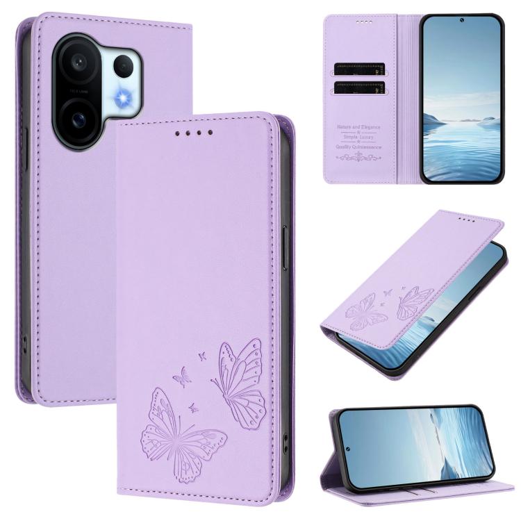 Strong Magnetic Dual Butterfly RFID Vegan Leather Phone Case, For vivo S30, For vivo X200 FE