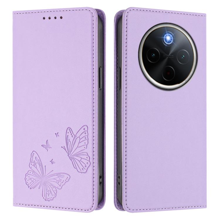 Strong Magnetic Dual Butterfly RFID Vegan Leather Phone Case, For vivo Y300 Pro+ 5G / T4 5G, For vivo V50 5G Global / V50e 5G