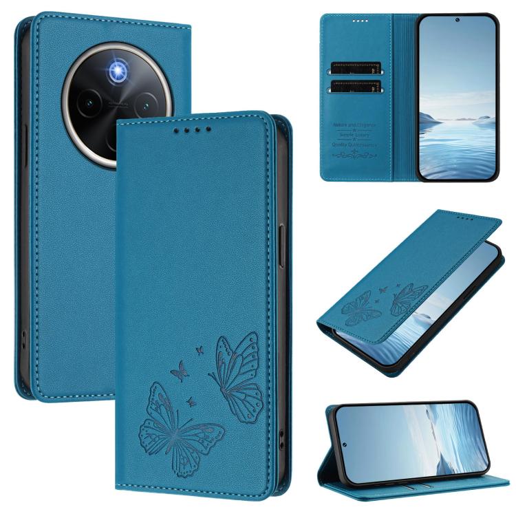 Strong Magnetic Dual Butterfly RFID Vegan Leather Phone Case, For vivo Y300 Pro+ 5G / T4 5G, For vivo V50 5G Global / V50e 5G
