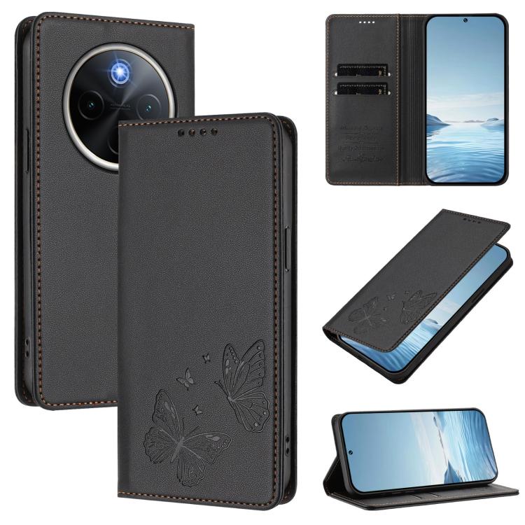 Strong Magnetic Dual Butterfly RFID Vegan Leather Phone Case, For vivo Y300 Pro+ 5G / T4 5G, For vivo V50 5G Global / V50e 5G