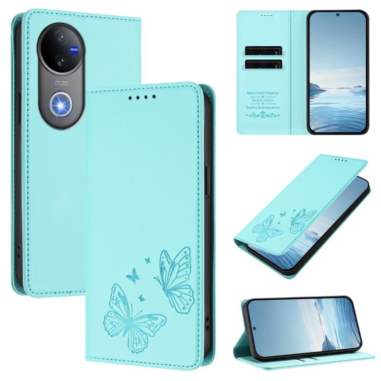 Strong Magnetic Dual Butterfly RFID Vegan Leather Phone Case, For vivo Y300 Pro+ 5G / T4 5G, For vivo V50 5G Global / V50e 5G