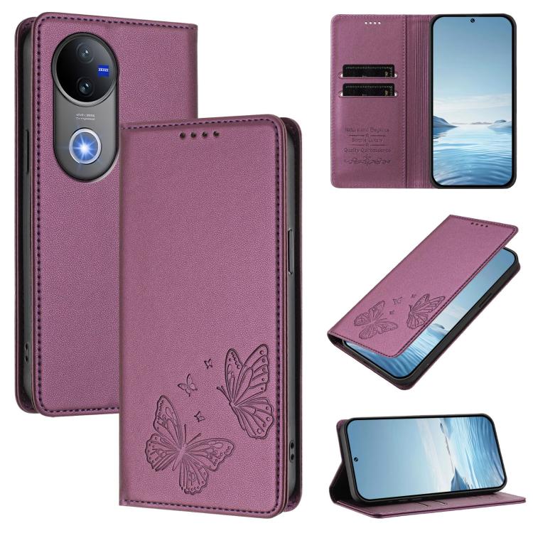 Strong Magnetic Dual Butterfly RFID Vegan Leather Phone Case, For vivo Y300 Pro+ 5G / T4 5G, For vivo V50 5G Global / V50e 5G