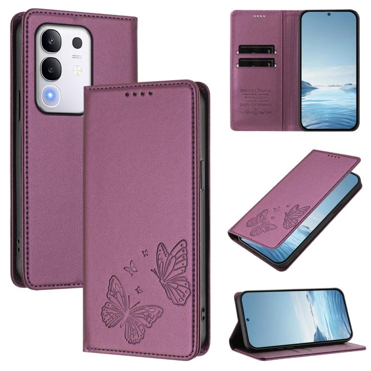 Strong Magnetic Dual Butterfly RFID Vegan Leather Phone Case, For vivo Y29 4G Global / T4x 5G / Y300T 5G, For vivo V50 Lite 5G / 4G Global