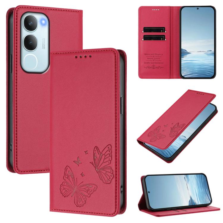 Strong Magnetic Dual Butterfly RFID Vegan Leather Phone Case, For vivo Y39 5G Global, For vivo Y19s 4G Global / Y29 5G India