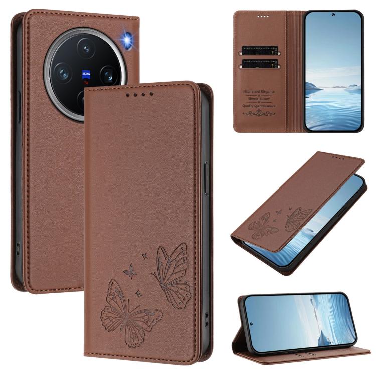 Strong Magnetic Dual Butterfly RFID Vegan Leather Phone Case, For vivo X200 Pro mini, For vivo X200 Pro 5G