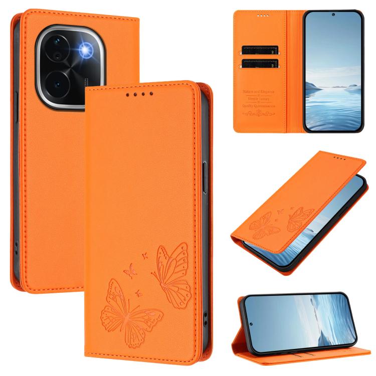 Strong Magnetic Dual Butterfly RFID Vegan Leather Phone Case, For vivo iQOO Z9s Pro 5G / T3 Pro 5G India, For vivo V40 5G / V40 Pro 5G Global