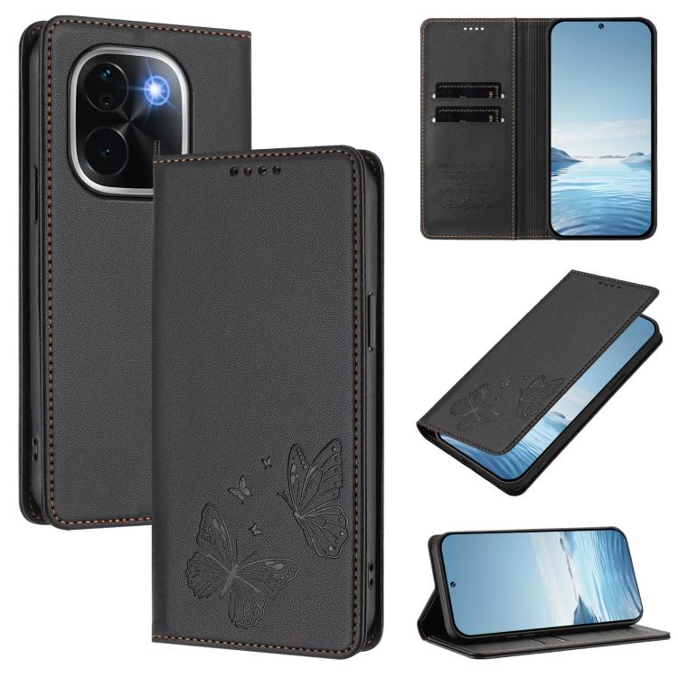 Strong Magnetic Dual Butterfly RFID Vegan Leather Phone Case, For vivo iQOO Z9s Pro 5G / T3 Pro 5G India, For vivo V40 5G / V40 Pro 5G Global