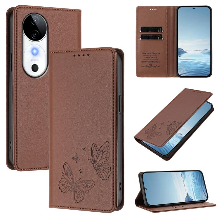 Strong Magnetic Dual Butterfly RFID Vegan Leather Phone Case, For vivo Y03 4G / Y18 4G / Y28s Global, For vivo S19