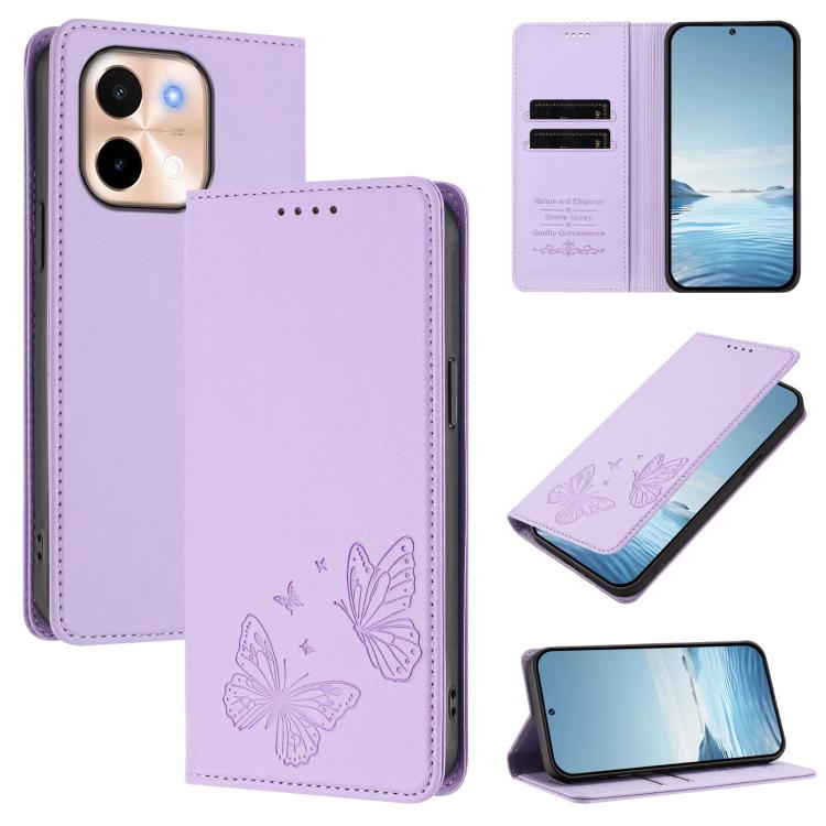 Strong Magnetic Dual Butterfly RFID Vegan Leather Phone Case, For vivo Y28 4G Global, For vivo X100 Pro / X100s Pro 5G