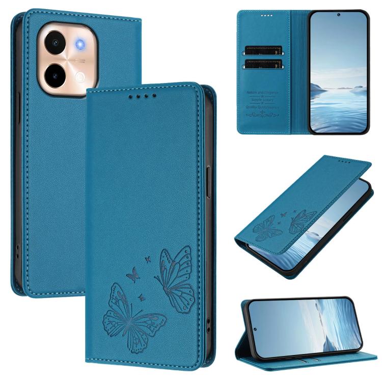 Strong Magnetic Dual Butterfly RFID Vegan Leather Phone Case, For vivo Y28 4G Global, For vivo X100 Pro / X100s Pro 5G