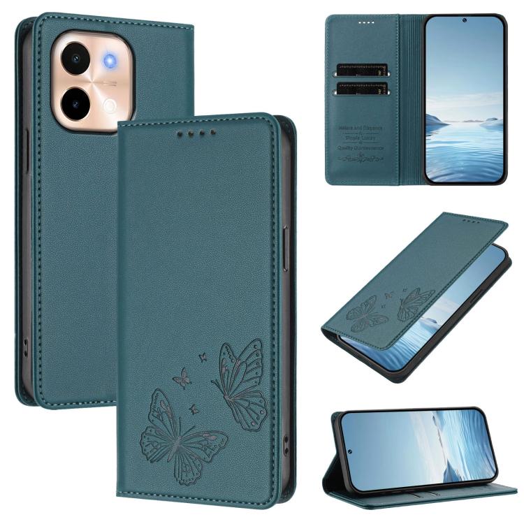 Strong Magnetic Dual Butterfly RFID Vegan Leather Phone Case, For vivo Y28 4G Global, For vivo X100 Pro / X100s Pro 5G