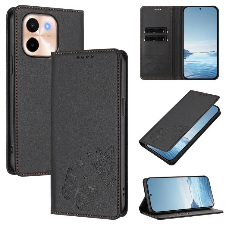 Strong Magnetic Dual Butterfly RFID Vegan Leather Phone Case, For vivo Y28 4G Global, For vivo X100 Pro / X100s Pro 5G