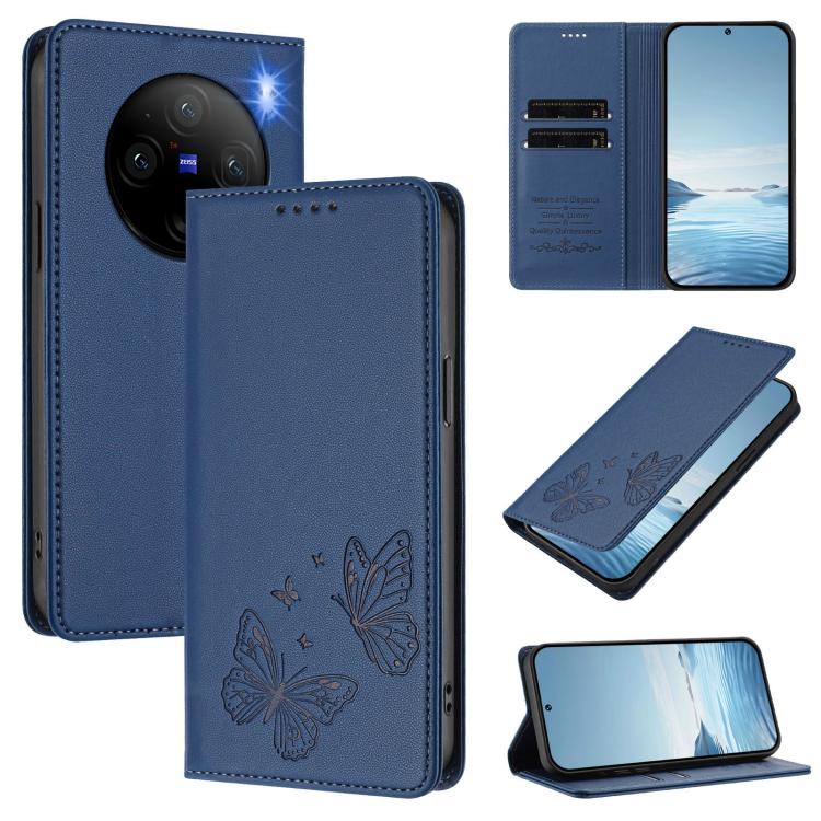 Strong Magnetic Dual Butterfly RFID Vegan Leather Phone Case, For vivo Y28 4G Global, For vivo X100 Pro / X100s Pro 5G