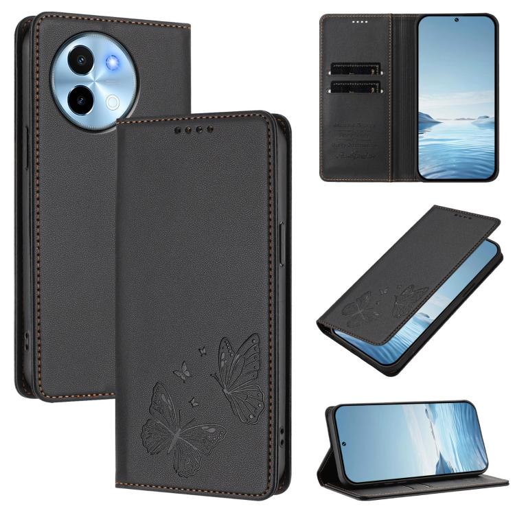 Strong Magnetic Dual Butterfly RFID Vegan Leather Phone Case, For vivo X100s 5G, For vivo Y38 5G / T3x 5G Global