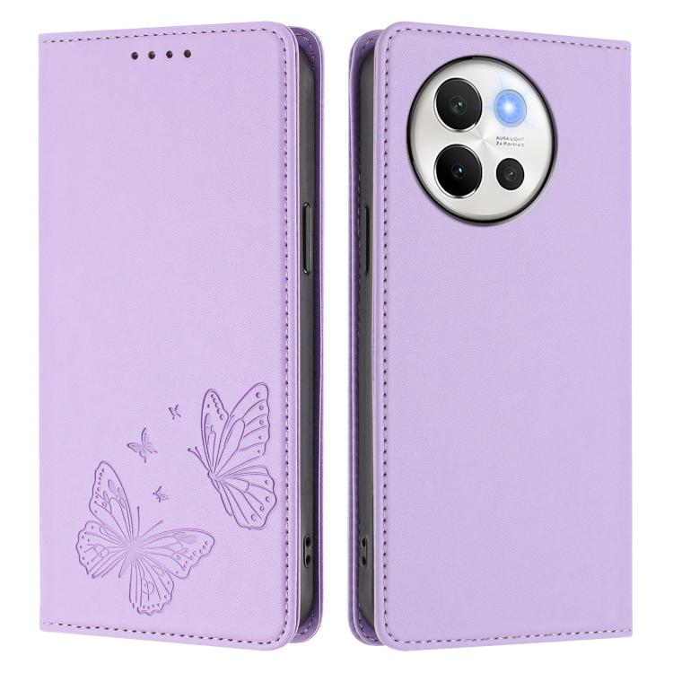 Strong Magnetic Dual Butterfly RFID Vegan Leather Phone Case, For vivo V40 Lite 5G / V30e 5G Global, For vivo iQOO Z9x