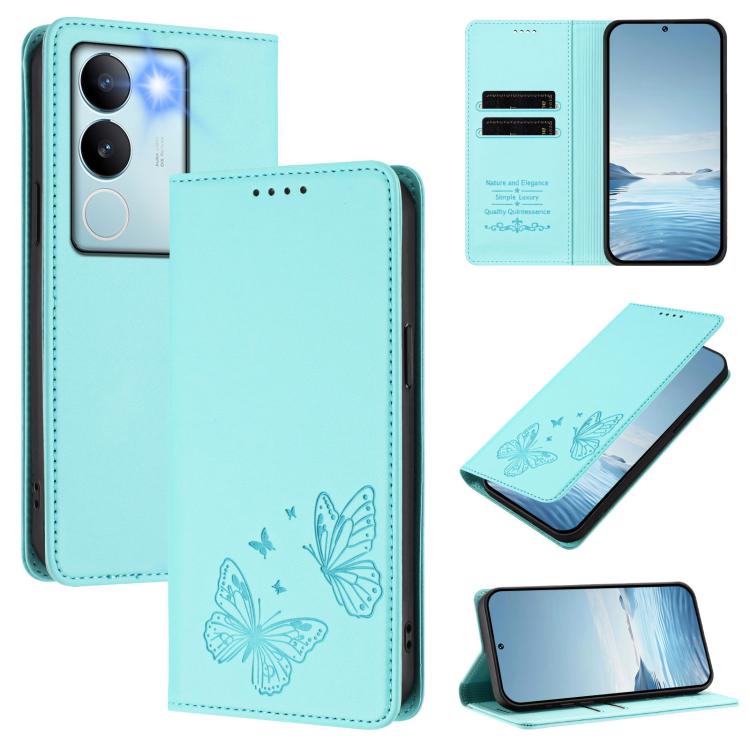 Strong Magnetic Dual Butterfly RFID Vegan Leather Phone Case, For vivo V29 / V29 Pro Global, For vivo Y17s 4G Global / 5G India