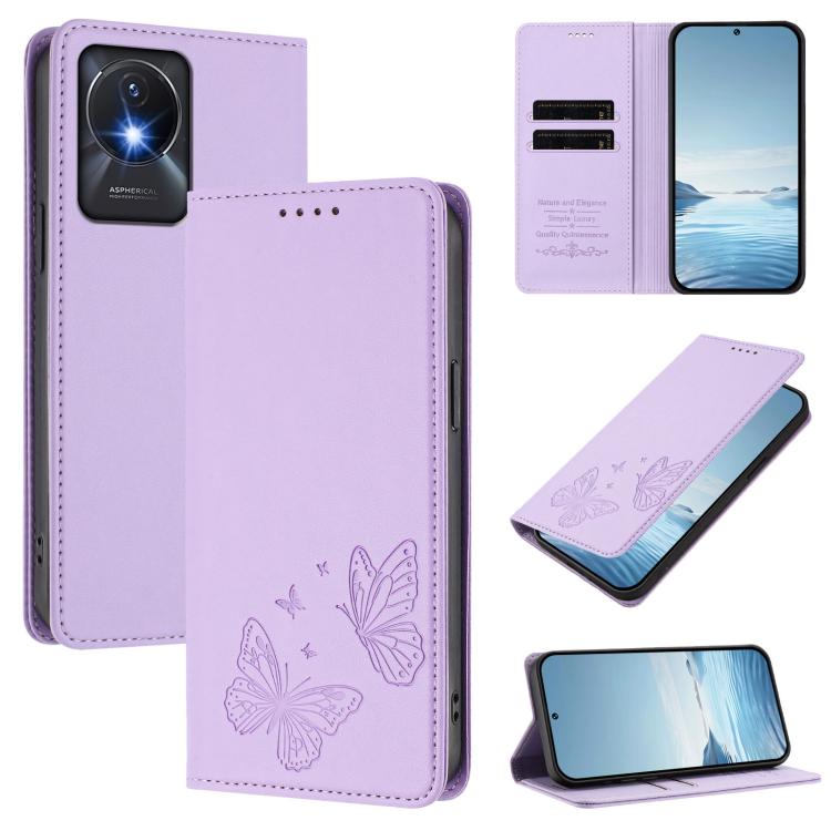 Strong Magnetic Dual Butterfly RFID Vegan Leather Phone Case, For vivo Y02a 4G / Y02 4G / Y11 / Y02t, For vivo Y78+ 5G / Y78 5G Global