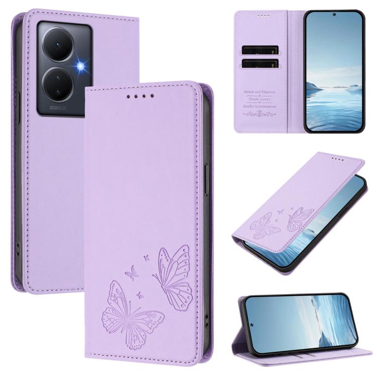 Strong Magnetic Dual Butterfly RFID Vegan Leather Phone Case, For vivo Y02a 4G / Y02 4G / Y11 / Y02t, For vivo Y78+ 5G / Y78 5G Global