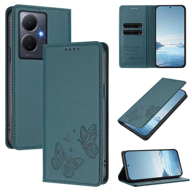 Strong Magnetic Dual Butterfly RFID Vegan Leather Phone Case, For vivo Y02a 4G / Y02 4G / Y11 / Y02t, For vivo Y78+ 5G / Y78 5G Global