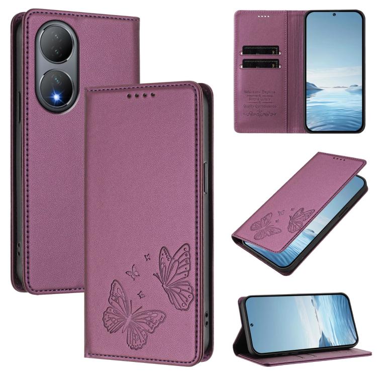Strong Magnetic Dual Butterfly RFID Vegan Leather Phone Case, For vivo Y100 5G / Y100A 5G India, For vivo Y56 5G / Y16 4G / Y02s 4G
