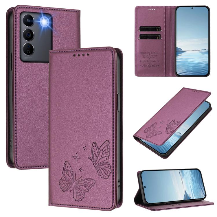 Strong Magnetic Dual Butterfly RFID Vegan Leather Phone Case, For vivo V27 / V27 Pro 5G Global, For vivo V27e 4G / T2 4G Global