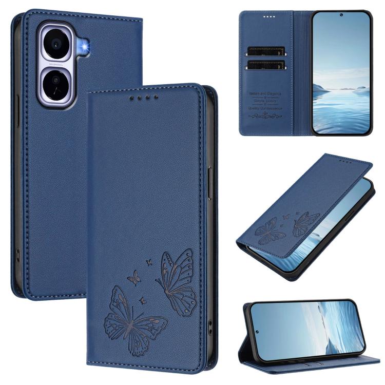 Strong Magnetic Dual Butterfly RFID Vegan Leather Phone Case, For vivo iQOO Neo11, For vivo Y55s 5G / Y55 5G / Y75 5G