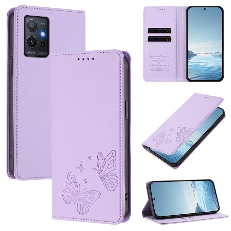 Strong Magnetic Dual Butterfly RFID Vegan Leather Phone Case, For vivo iQOO Neo11, For vivo Y55s 5G / Y55 5G / Y75 5G