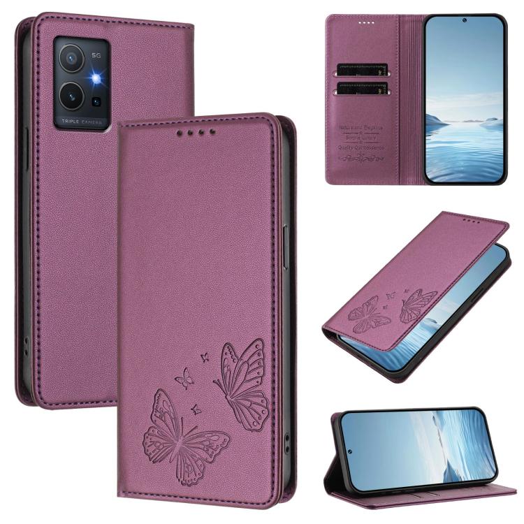Strong Magnetic Dual Butterfly RFID Vegan Leather Phone Case, For vivo iQOO Neo11, For vivo Y55s 5G / Y55 5G / Y75 5G
