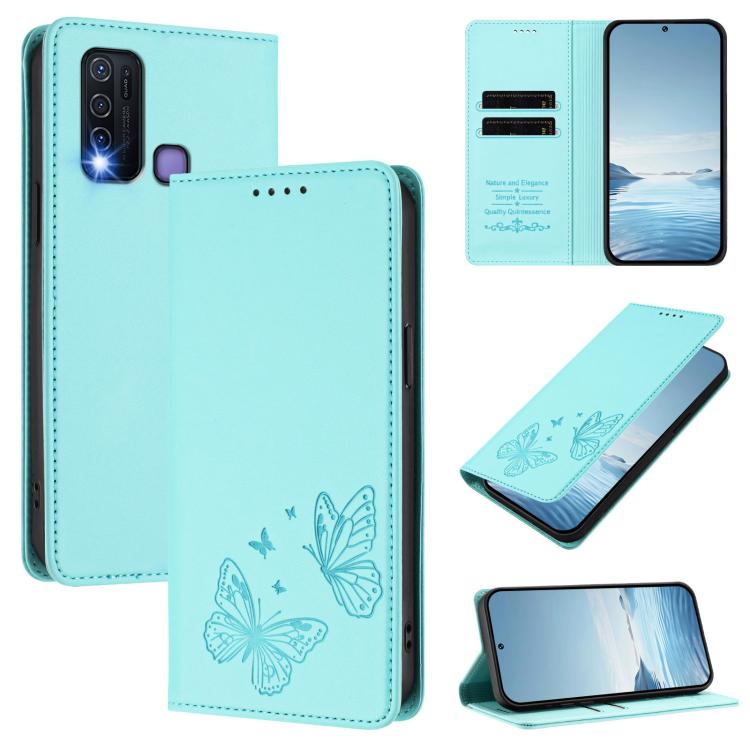 Strong Magnetic Dual Butterfly RFID Vegan Leather Phone Case, For vivo Y30 4G Global