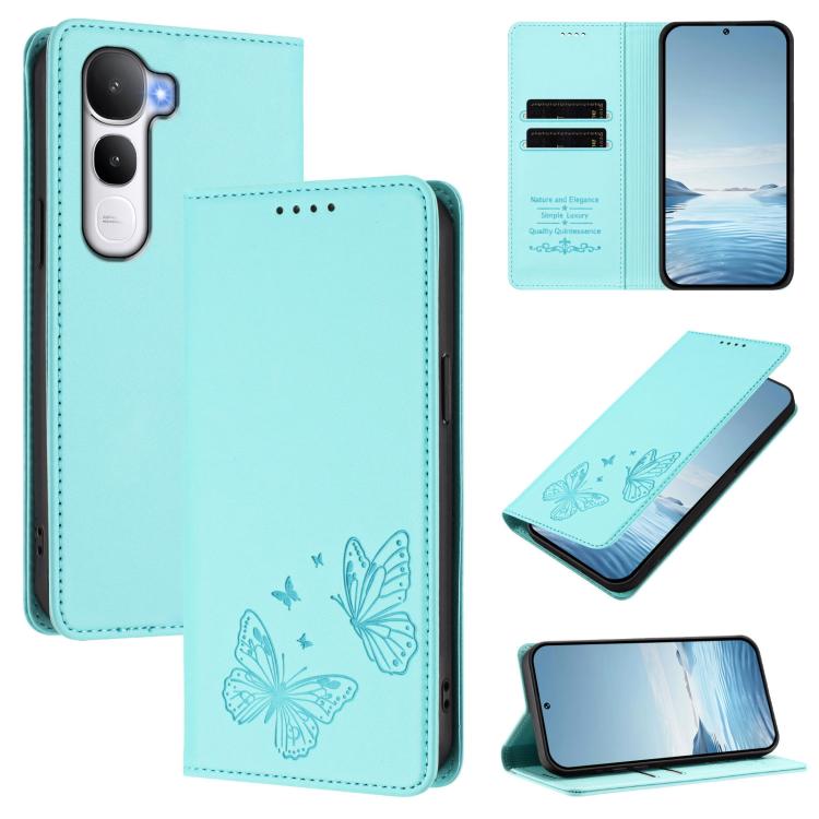 Strong Magnetic Dual Butterfly RFID Vegan Leather Phone Case, For vivo Y500 5G, For vivo Y400 5G / 4G