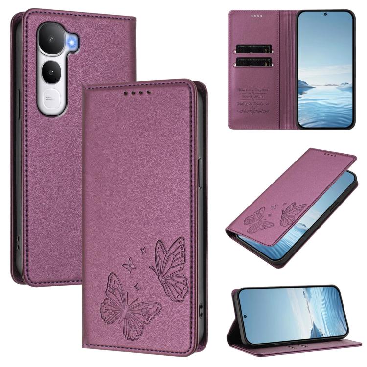Strong Magnetic Dual Butterfly RFID Vegan Leather Phone Case, For vivo Y500 5G, For vivo Y400 5G / 4G