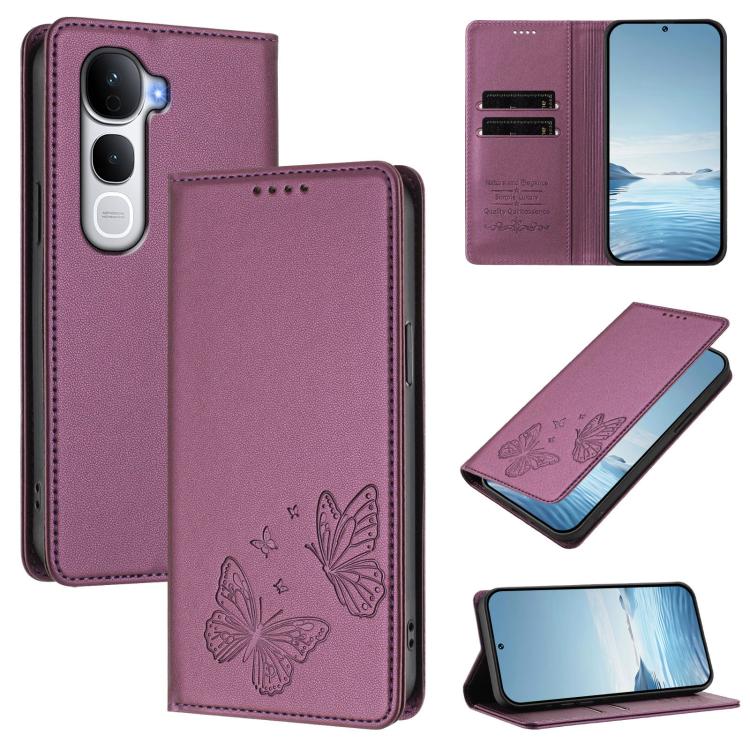 Strong Magnetic Dual Butterfly RFID Vegan Leather Phone Case, For vivo Y400 Pro 5G, For vivo S30 Pro mini 5G