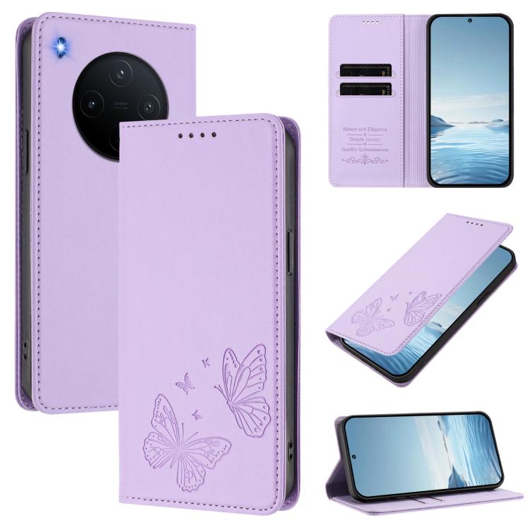 Strong Magnetic Dual Butterfly RFID Vegan Leather Phone Case, For vivo V60 5G / V60e 5G Global, For vivo Y500 Pro 5G