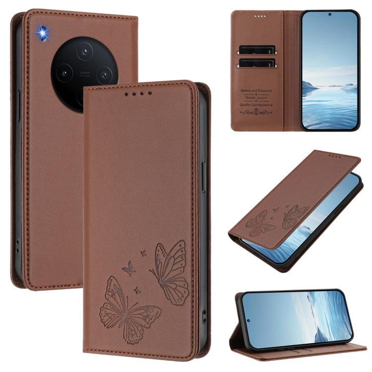 Strong Magnetic Dual Butterfly RFID Vegan Leather Phone Case, For vivo V60 5G / V60e 5G Global, For vivo Y500 Pro 5G