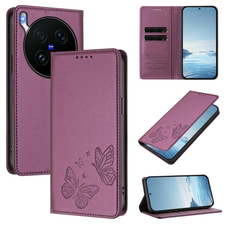 Strong Magnetic Dual Butterfly RFID Vegan Leather Phone Case, For vivo V70 5G / V70 Elite 5G Global, For vivo X300 Ultra