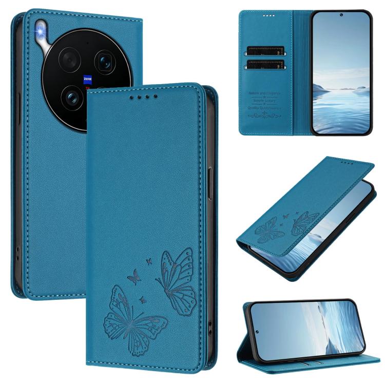 Strong Magnetic Dual Butterfly RFID Vegan Leather Phone Case, For vivo V70 5G / V70 Elite 5G Global, For vivo X300 Ultra