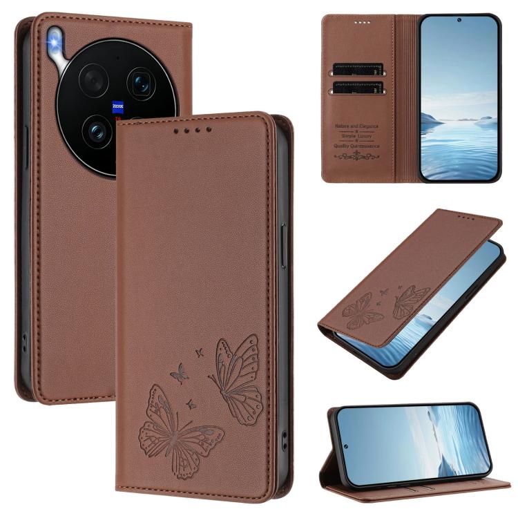 Strong Magnetic Dual Butterfly RFID Vegan Leather Phone Case, For vivo V70 5G / V70 Elite 5G Global, For vivo X300 Ultra