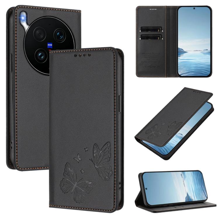 Strong Magnetic Dual Butterfly RFID Vegan Leather Phone Case, For vivo V70 5G / V70 Elite 5G Global, For vivo X300 Ultra