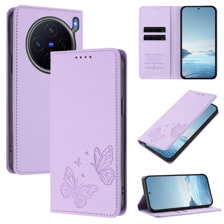 Strong Magnetic Dual Butterfly RFID Vegan Leather Phone Case, For vivo S50 Pro mini / X300 FE 5G Russia, For vivo X300s