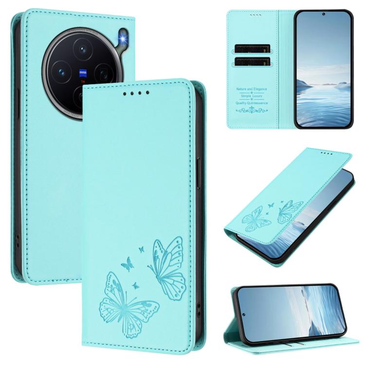 Strong Magnetic Dual Butterfly RFID Vegan Leather Phone Case, For vivo S50 Pro mini / X300 FE 5G Russia, For vivo X300s