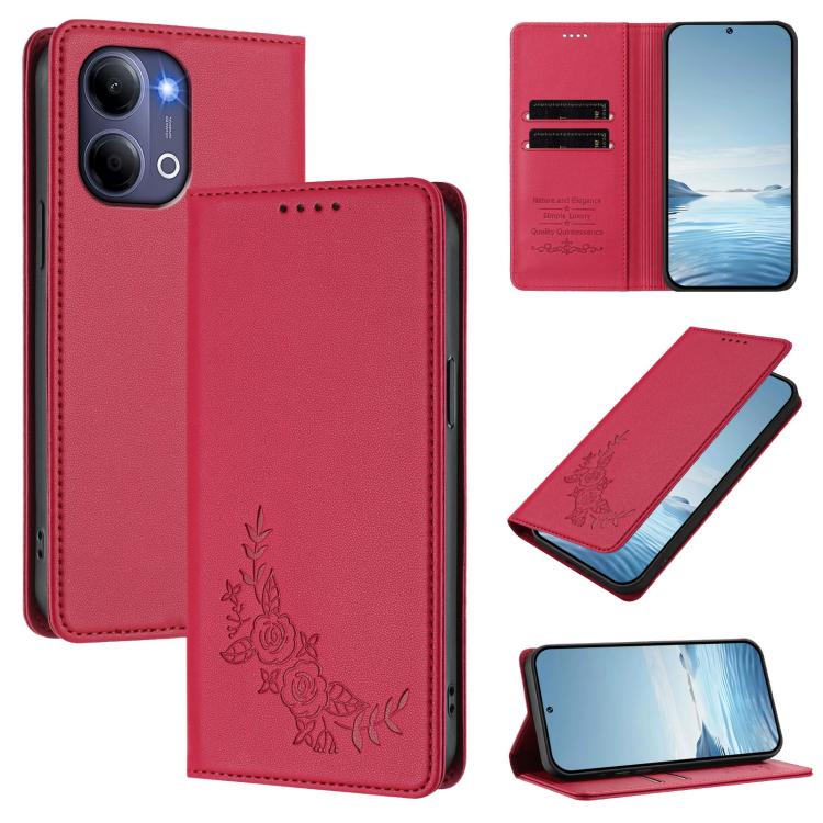 Peony Embossed Magnetic RFID Vegan Leather Phone Case, For vivo Y21 5G Global / Y05 4G, For vivo Y21 5G 2026 / Y04 4G