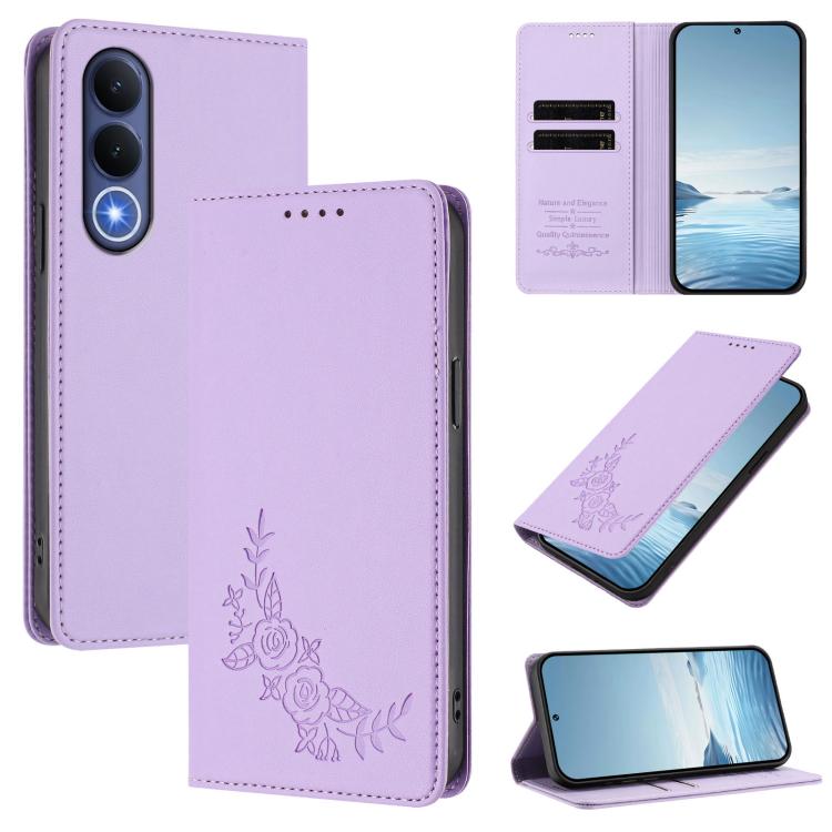Peony Embossed Magnetic RFID Vegan Leather Phone Case, For vivo V70 FE, For vivo V70 5G / V70 Elite 5G Global