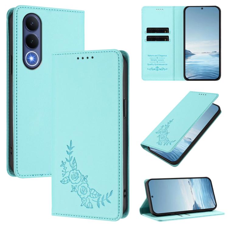 Peony Embossed Magnetic RFID Vegan Leather Phone Case, For vivo V70 FE, For vivo V70 5G / V70 Elite 5G Global