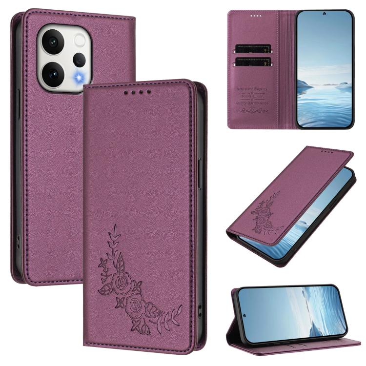 Peony Embossed Magnetic RFID Vegan Leather Phone Case, For vivo V70 FE, For vivo V70 5G / V70 Elite 5G Global