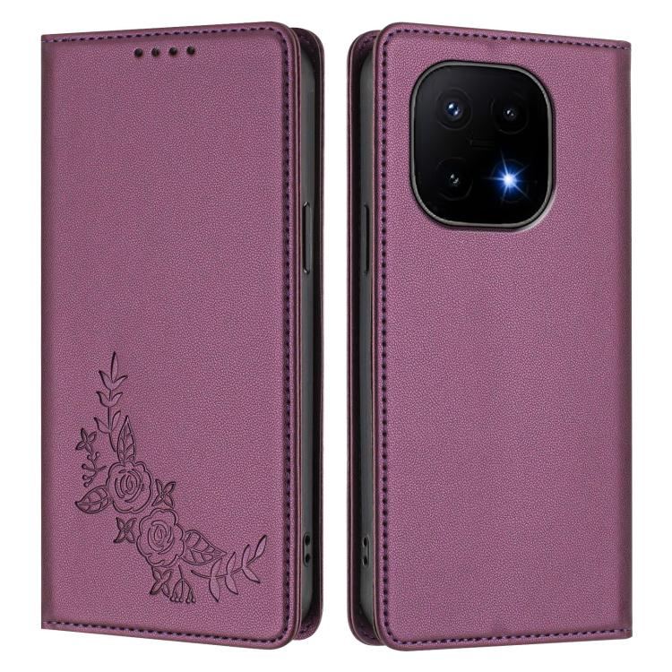 Peony Embossed Magnetic RFID Vegan Leather Phone Case, For vivo iQOO 15 5G, For vivo X300 Pro