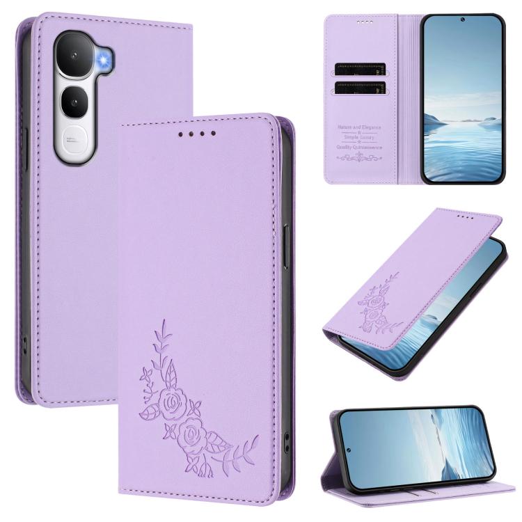 Peony Embossed Magnetic RFID Vegan Leather Phone Case, For vivo iQOO Neo10 Pro+, For vivo Y400 5G / 4G