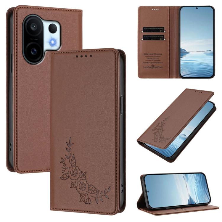 Peony Embossed Magnetic RFID Vegan Leather Phone Case, For vivo X200 FE, For vivo X200s 5G