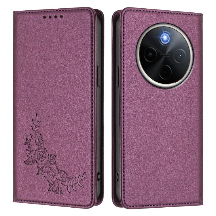 Peony Embossed Magnetic RFID Vegan Leather Phone Case, For vivo Y300 Pro+ 5G / T4 5G, For vivo Y29 4G Global / T4x 5G / Y300T 5G
