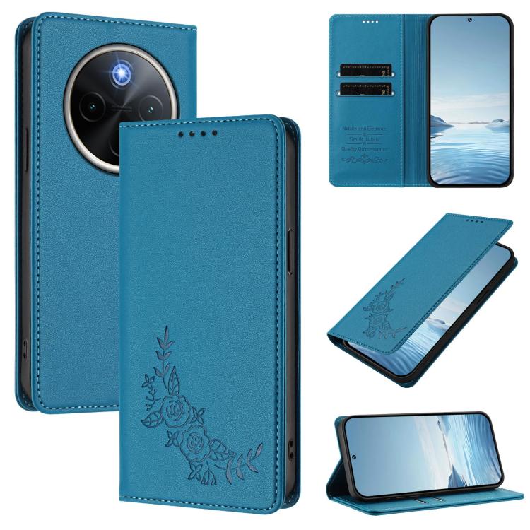 Peony Embossed Magnetic RFID Vegan Leather Phone Case, For vivo Y300 Pro+ 5G / T4 5G, For vivo Y29 4G Global / T4x 5G / Y300T 5G