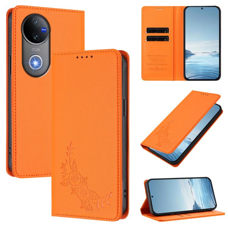 Peony Embossed Magnetic RFID Vegan Leather Phone Case, For vivo V50 5G Global / V50e 5G, For vivo V50 Lite 5G / 4G Global